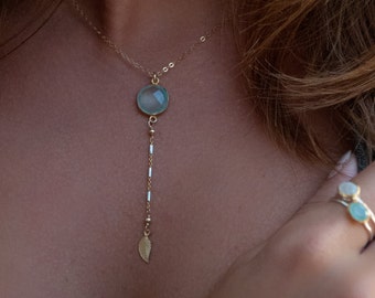 Aqua Chalcedony Y Necklace * Gold Filled or Sterling Silver Mix Metals Necklace *Handmade * Gift for her * Ocean * Mermaid * Boho BJN078