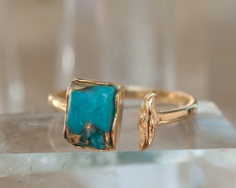 Copper Turquoise Ring * Gold * Adjustable * Bridal * Wedding * Wrap * Boho * Jewelry *Gemstone *Mermaid *Blue* BJR094