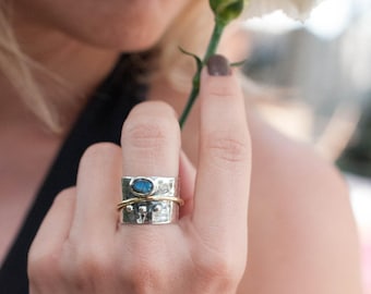 Labradorite Ring * Meditation * Spinner * Spinning * Anxiety * Hammered * Worry * Boho * Spin * Thick Band * Sterling Silver *Bronze* BJS013