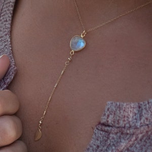 Moonstone Y Necklace * June Birthstone * Handmade * Boho * Bridesmaid Gift * Wedding * Mermaid * Everyday * Gift for her BJN071