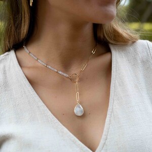 Moonstone * Tear Drop * Lariat Necklace * Gold * Gemstone * Statement * Bycila *Bridesmaid * BJN054