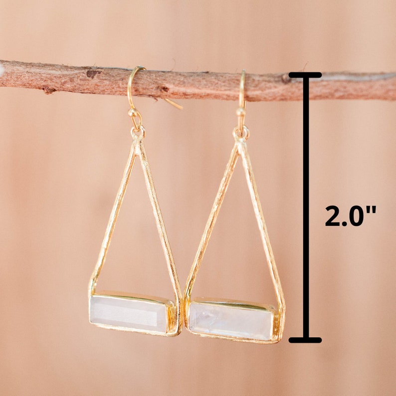 Moonstone Earrings Gold Plated 18k or Silver Plated or Rose Gold Plated Dangle Gemstone Lightweight Triangulum Geometric BJE001A image 5