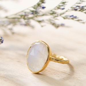 Moonstone Gold Plated Ring Statement Ring Gemstone Ring Rainbow Moonstone Gold Ring BJR241 image 6