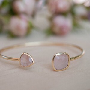 Rose Quartz Bangle Bracelet Gold Plated 18k or Silver Plated or Rose Gold Plated Gemstone Adjustable Statement Stacking BJB004A image 9