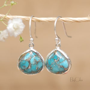 Copper Turquoise Earrings Gold Plated 18k or Sterling Silver 925* Dangle Earrings * Gemstone * Handmade * Blue Earrings *Delicate *  BJE061B