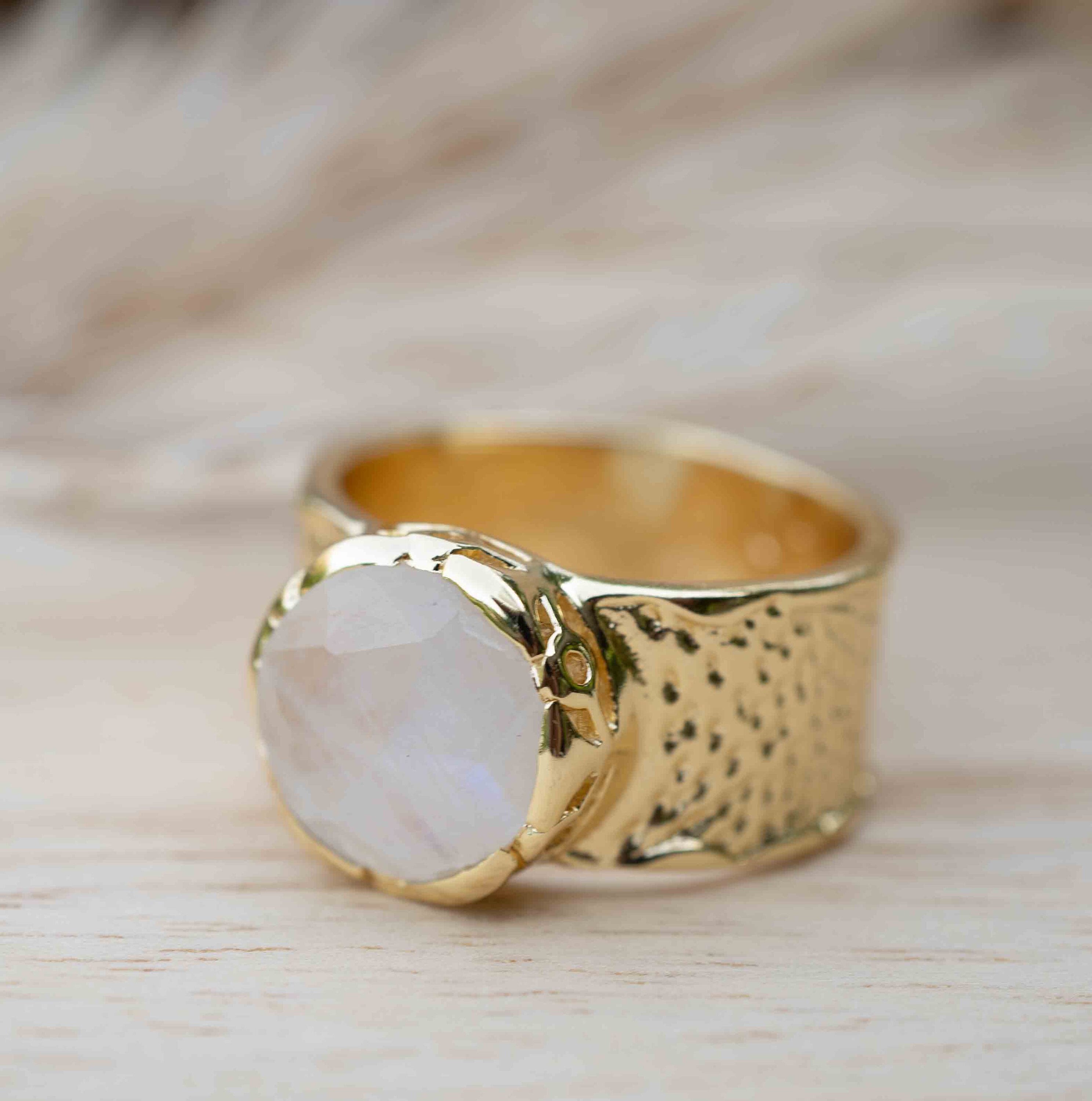 Moonstone Gold Plated Ring Statement Ring Gemstone Ring Rainbow