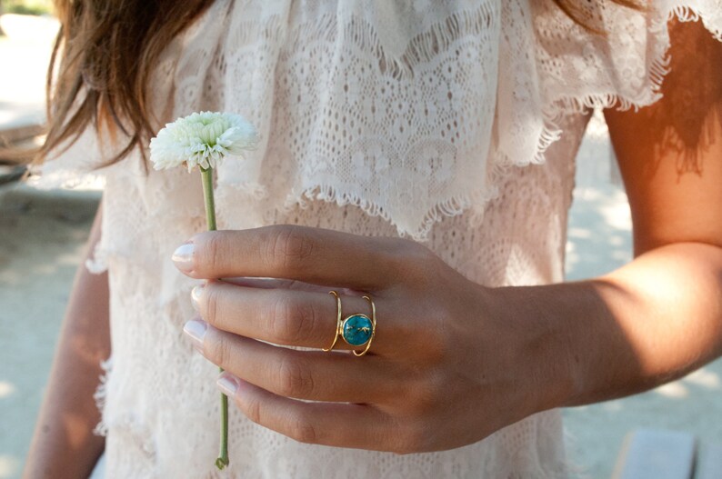 Turquoise RingGold RingStatement Ring Gemstone Ring Copper image 3