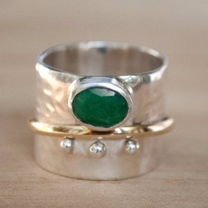 Emerald Ring * Meditation * Spinner * Spinning * Anxiety * Hammered * Worry * Boho * Spin * Thick Band * Sterling Silver * Bronze BJS022