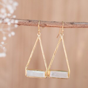 Moonstone Earrings Gold Plated 18k or Silver Plated or Rose Gold Plated Dangle Gemstone Lightweight Triangulum Geometric BJE001A image 4