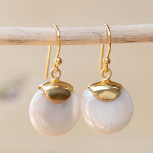 Fresh Water Pearl Earrings Handmade Gemstone Gold Modern Gold Vermeil ByCila BJE164 image 3