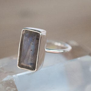 Rainbow Labradorite Ring Sterling Silver 925 Statement Gemstone Thin Band Bycila Jewelry February March Birthstone BJR191 画像 7