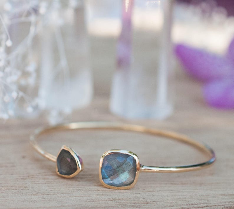 Labradorite Bangle Bracelet Gold Plated 18k or Silver Plated Etsy