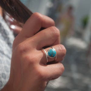 Turquoise Ring Sterling Silver 925 Statement Gemstone Copper Turquoise Organic Ocean Blue Natural Handmade Thin Band BJR002 image 8