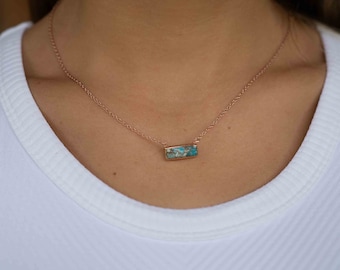 Copper Turquoise Rectangle Bar Necklace *Gold Vermeil or Sterling Silver 925 or Rose Gold * Layered * Gemstone *Gift for Her*Elegant*BJN030C