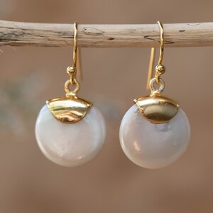 Fresh Water Pearl Earrings Handmade Gemstone Gold Modern Gold Vermeil ByCila BJE164 image 4