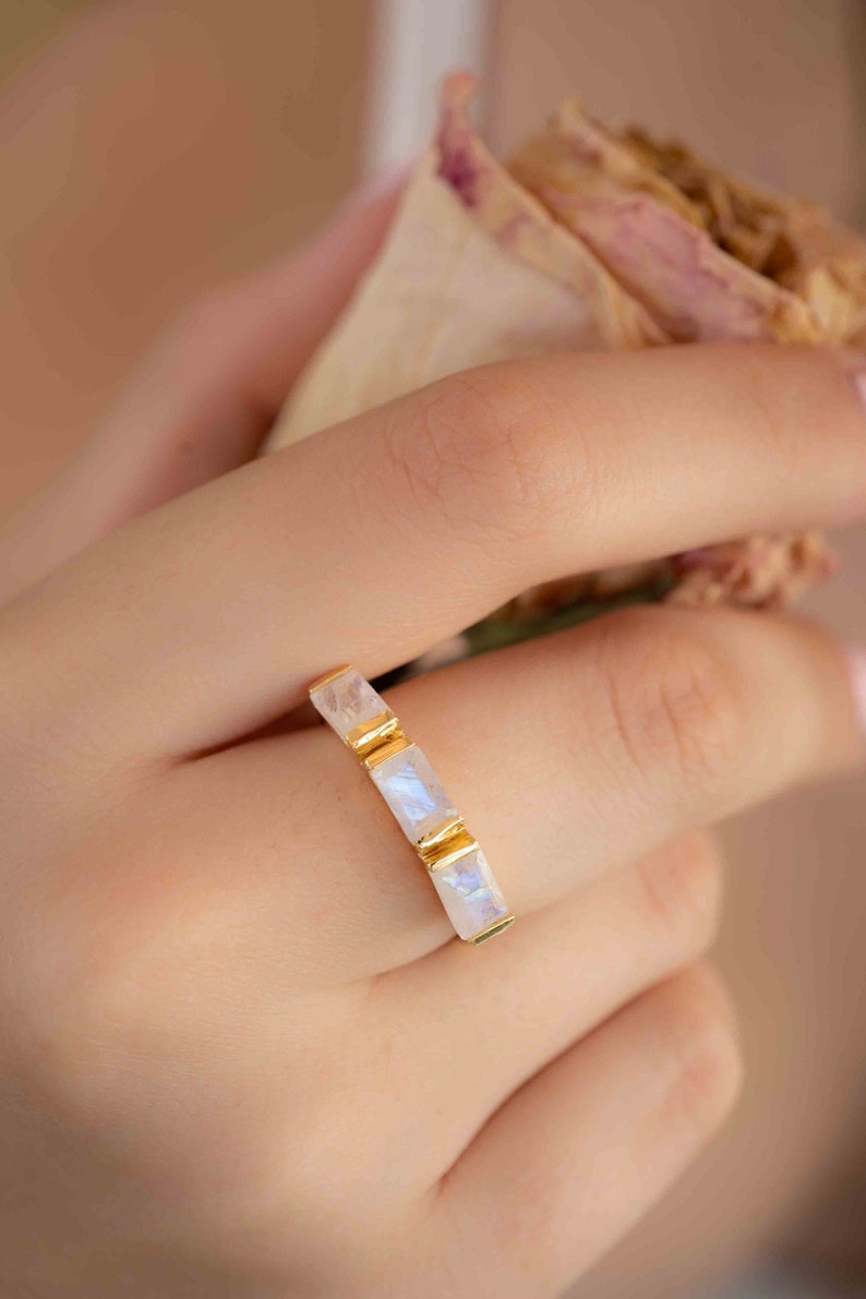 Moonstone Gold Plated Ring Stackable Statement Ring Gemstone Ring Rainbow Moonstone Gold Ring Modern Ring Statement BJR268 image 3