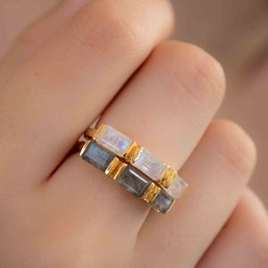Moonstone Gold Plated Ring Stackable Statement Ring Gemstone Ring Rainbow Moonstone Gold Ring Modern Ring Statement BJR268 image 6