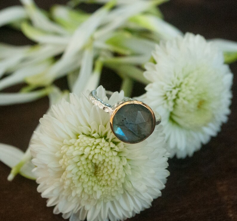 Rainbow Labradorite Ring Sterling Silver 925 Boho Organic Gold Vermeil Mix metals Gypsy Bridesmaid Solitaire Bridal BJR076 image 2