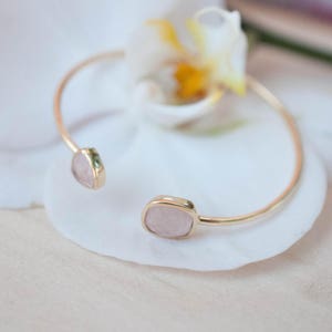 Rose Quartz Bangle Bracelet Gold Plated 18k or Silver Plated or Rose Gold Plated Gemstone Adjustable Statement Stacking BJB004A image 8