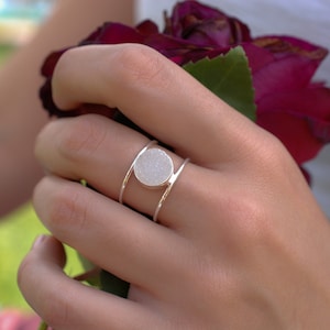 White Druzy Ring * Sterling Silver 925* Statement * Gemstone * White stone * Organic * Natural* Handmade* Thin Band BJR017