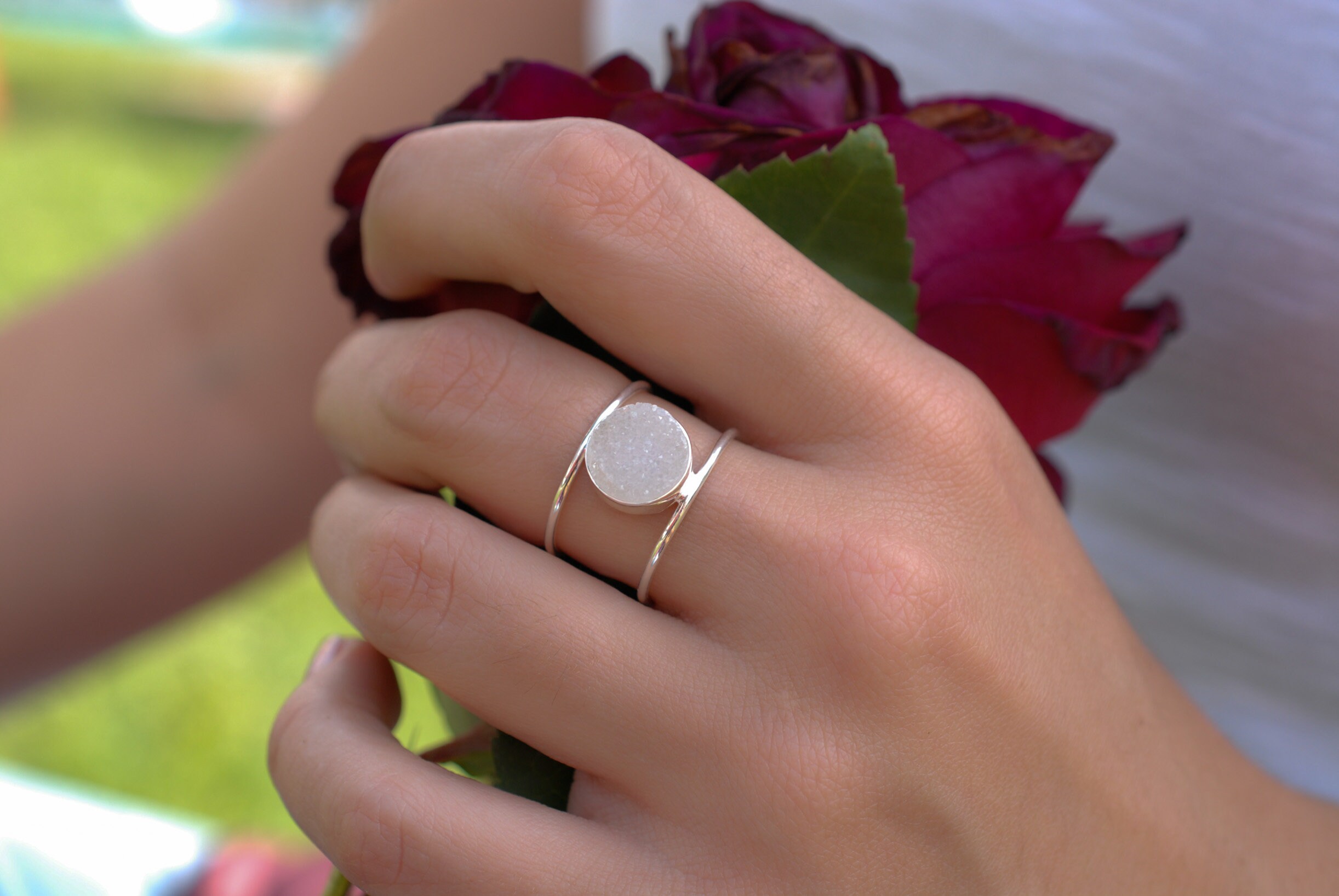 White druzy best sale ring