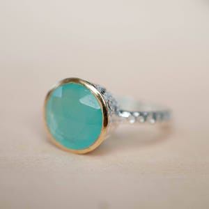 Teal Chalcedony Ring Aqua Sterling Silver 925 Jewelry Boho Bycila Gemstone Bridal Bridesmaid Gift Solitaire BJR078 image 3
