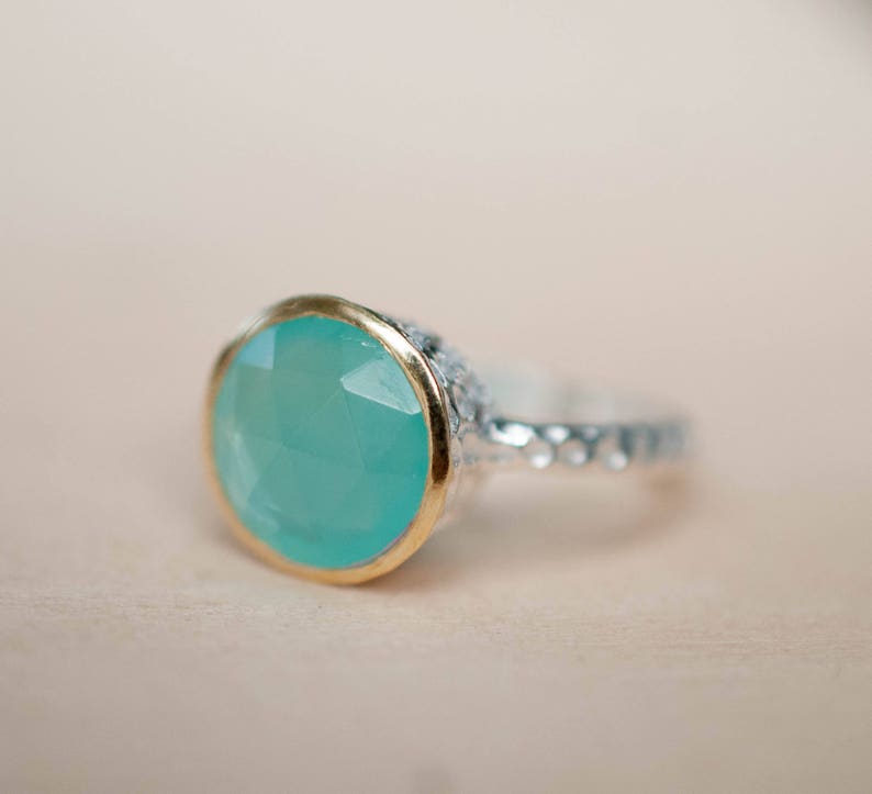 Teal Chalcedony Ring Aqua Sterling Silver 925 Jewelry Boho Bycila Gemstone Bridal Bridesmaid Gift Solitaire BJR078 image 3