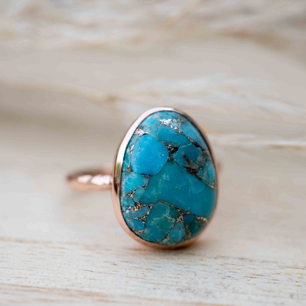 Turquoise Rose Gold Plated Ring *Statement Ring *Gemstone *Copper Turquoise Ring* Natural *Organic Ring * Ocean* Blue Ring * BJR246