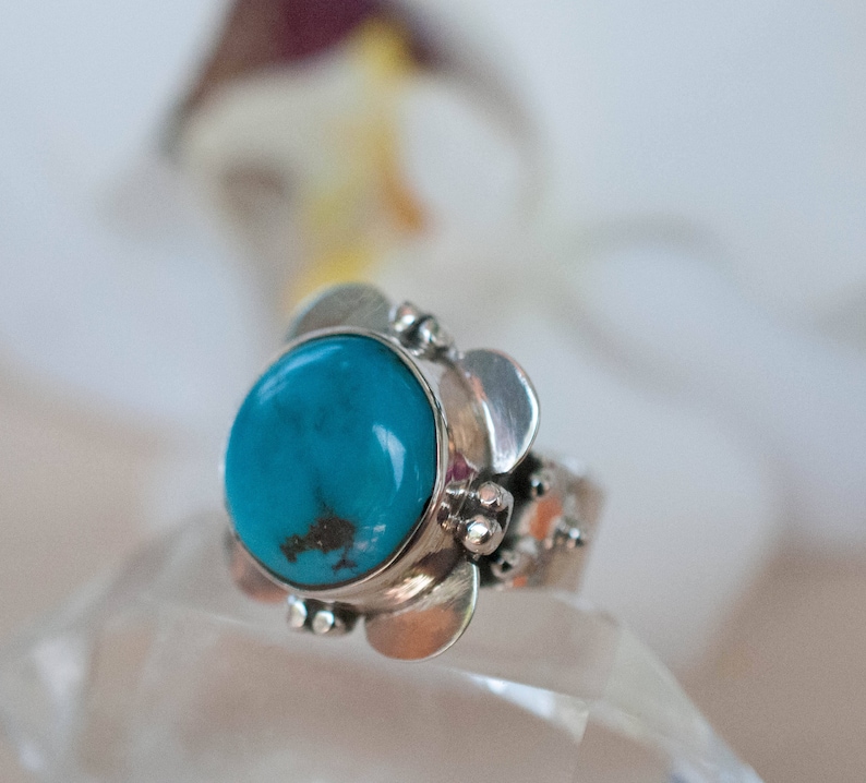 Turquoise Flower Ring Natural Blue Gemstone Handmade *Semi Precious Stone *Bohemian *Chic *BJR054 Statement Sterling Silver 925