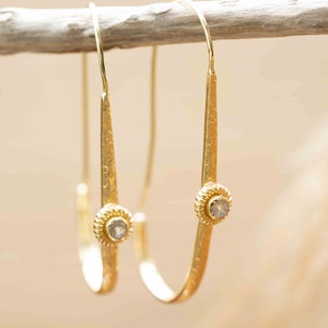 Moonstone Earrings Gold Plated 18k  * Dangle * Gemstone * Hammered * Statement  * Every day * ByCila * Boho * Bohemian *Gift BJE168