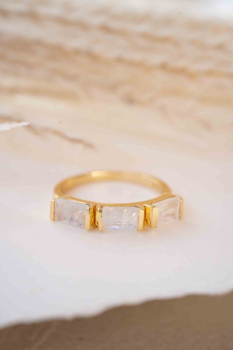 Moonstone Gold Plated Ring Stackable Statement Ring Gemstone Ring Rainbow Moonstone Gold Ring Modern Ring Statement BJR268 image 7