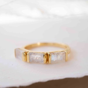 Moonstone Gold Plated Ring Stackable Statement Ring Gemstone Ring Rainbow Moonstone Gold Ring Modern Ring Statement BJR268 image 4