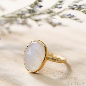 Moonstone Gold Plated Ring Statement Ring Gemstone Ring Rainbow Moonstone Gold Ring BJR241 image 5