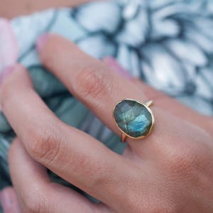 Rainbow Labradorite Ring Gold Ring Gemstone Gold Plated Statement Bridal Wedding Natural Thin Handmade BJR066 image 4