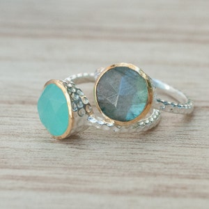 Teal Chalcedony Ring Aqua Sterling Silver 925 Jewelry Boho Bycila Gemstone Bridal Bridesmaid Gift Solitaire BJR078 image 5