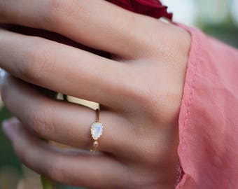 Moonstone Ring * Gold Vermeil or Sterling Silver 925* Adjustable * Statement *Gemstone* White* Handmade*Gift for Her*June Birthstone BJR036