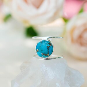 Turquoise Ring Sterling Silver 925 Statement Gemstone Copper Turquoise Organic Ocean Blue Natural Handmade Thin Band BJR002 image 6