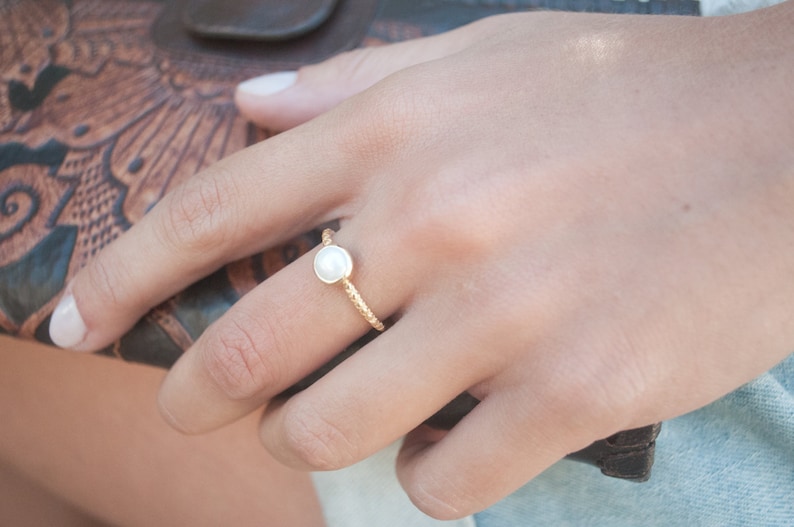 Bridesmaid Pearl Gold Ring Engagement* Gemstone Ring Fresh Water Pearl Ring White *Boho Hippie BJR016 Mermaid* Ocean Jewelry