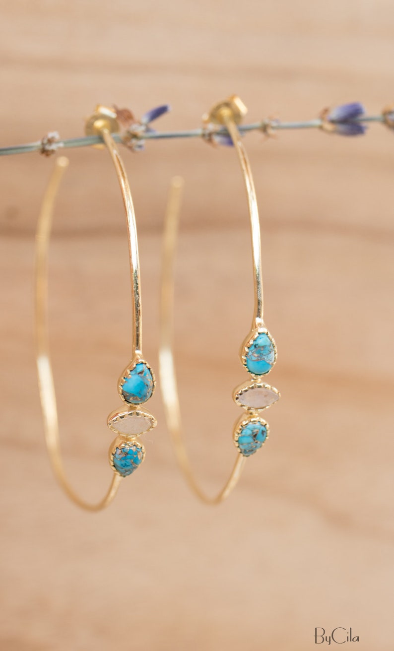 Turquoise & Moonstone Gold Plated 18k or Silver Plated or Rose Gold Plated Handmade Boho Modern ByCila Boho Modern BJE017C image 5