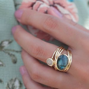 Gold Plated 18k Ring Labradorite Moonstone Gemstones Handmade Statement Natural Organic Gift for her JewelryBycilaBJR073 image 2