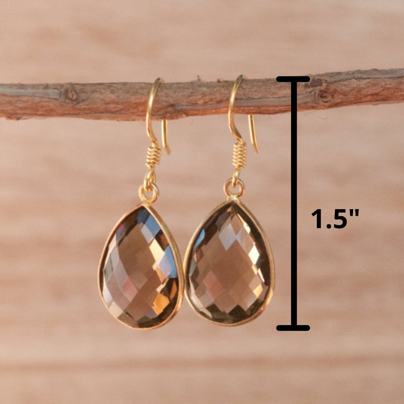 Smoky Quartz Gold vermeil Earrings Dangle Earrings Wedding Gemstone Semi Precious Stone bohemian Faceted ByCila BJE143 image 6