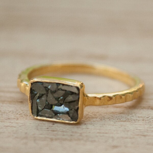 Black Diamond Ring * Gold Ring * Gold Plated * Diamond Gold Ring * Sparkle Ring * Engagement Ring * BJR184C