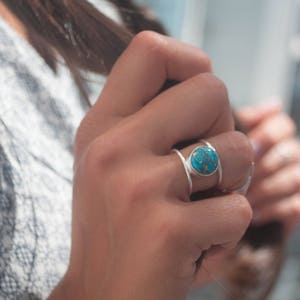 Turquoise Ring Sterling Silver 925 Statement Gemstone Copper Turquoise Organic Ocean Blue Natural Handmade Thin Band BJR002 image 2