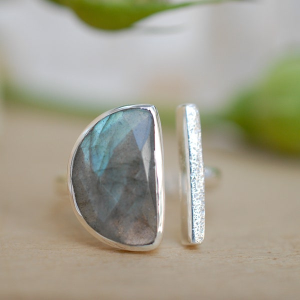 Labradorite Ring * Adjustable Sterling Silver * Statement * Gemstone * Bridal * Wedding * Half Moon * Boho * Bohemian * Handmade * BJR113