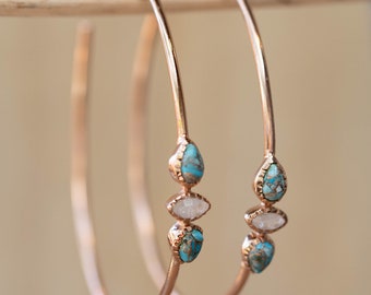 Turquoise & Moonstone Gold Plated 18k or Silver Plated or Rose Gold Plated * Handmade * Boho * Modern*  ByCila * Boho * Modern * BJE017C