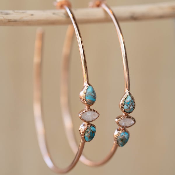 Turquoise & Moonstone Gold Plated 18k or Silver Plated or Rose Gold Plated * Handmade * Boho * Modern*  ByCila * Boho * Modern * BJE017C
