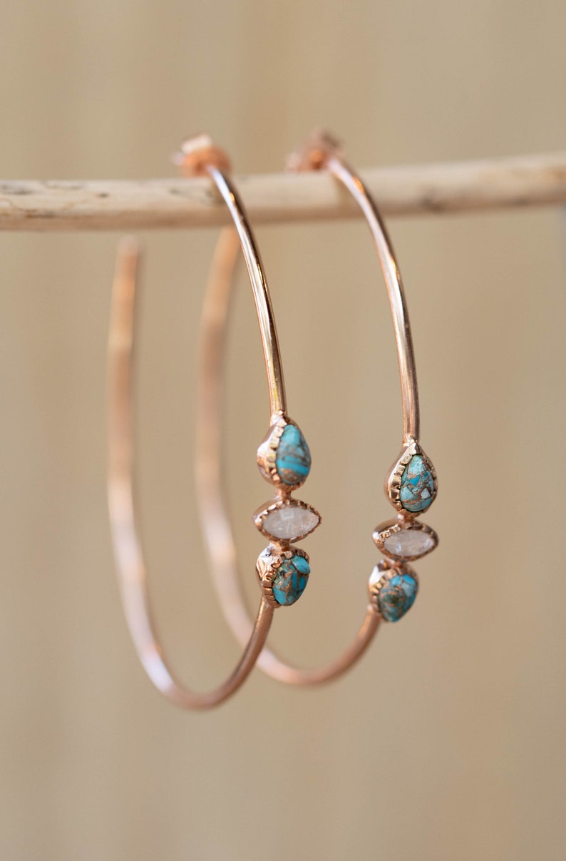 Turquoise & Moonstone Gold Plated 18k or Silver Plated or Rose Gold Plated Handmade Boho Modern ByCila Boho Modern BJE017C image 1