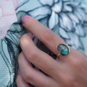 Rainbow Labradorite Ring Gold Ring Gemstone Gold Plated Statement Bridal Wedding Natural Thin Handmade BJR066 image 2