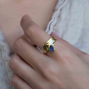 Rainbow Labradorite Ring Gold Ring Gemstone Gold Plated Statement Bridal Wedding Natural Handmade BJR291 image 2