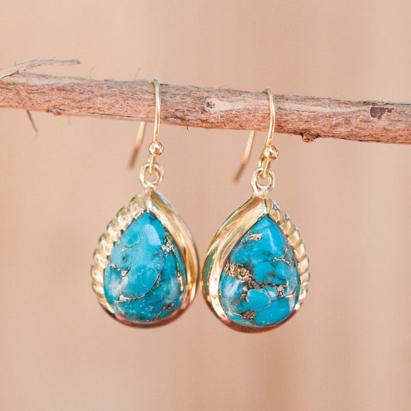 Copper Turquoise Earrings Gold Plated 18k * Dangle * Gemstone * Statement * handmade * Every day * Lightweight * bohemian * ByCila * BJE011